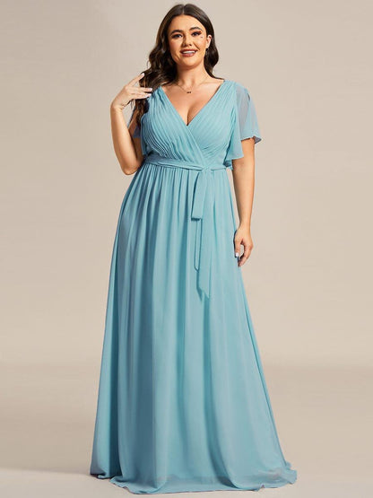 pretty LEORA|Plus Size Chiffon Tie-Waist Evening Dress