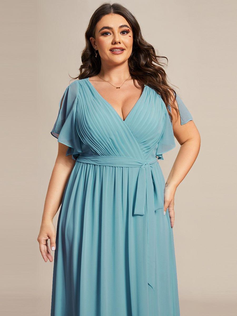 pretty LEORA|Plus Size Chiffon Tie-Waist Evening Dress