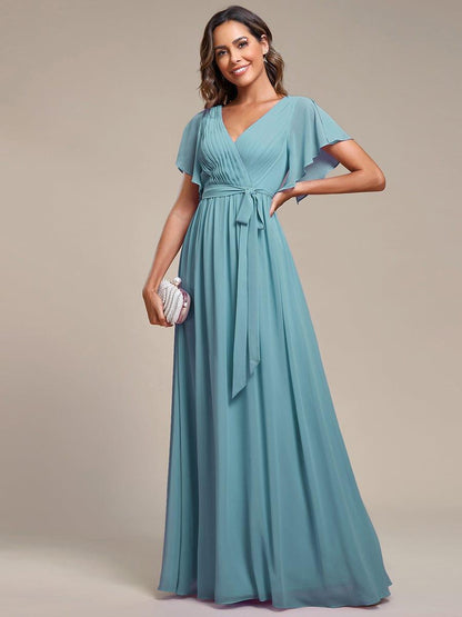ever LEORA|Flowy Pleated A-Line Chiffon Tie-Waist Bridesmaid Dress