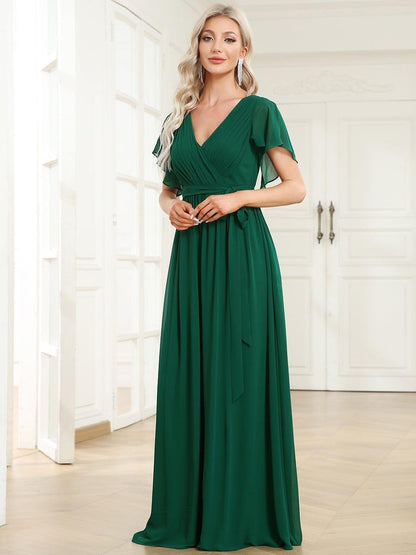 ever LEORA|Flowy Pleated A-Line Chiffon Tie-Waist Bridesmaid Dress