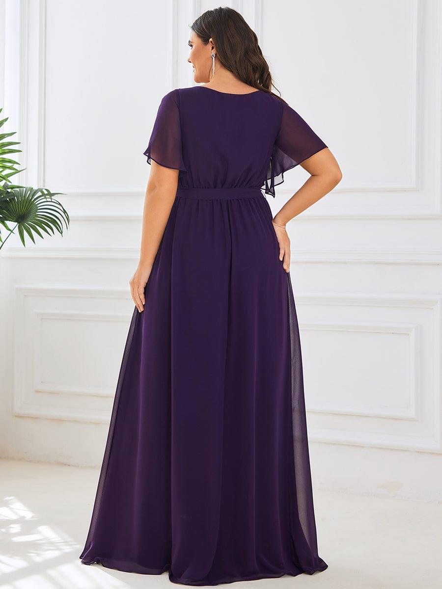 pretty LEORA|Plus Size Chiffon Tie-Waist Evening Dress