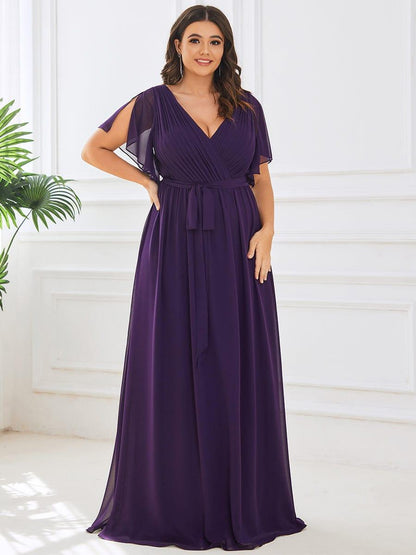 pretty LEORA|Plus Size Chiffon Tie-Waist Evening Dress