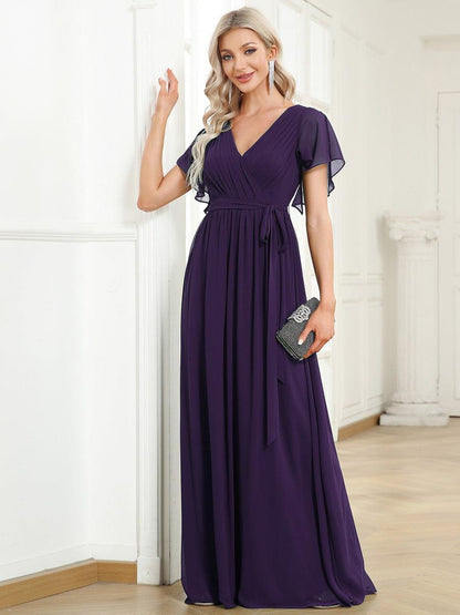 ever LEORA|Flowy Pleated A-Line Chiffon Tie-Waist Bridesmaid Dress