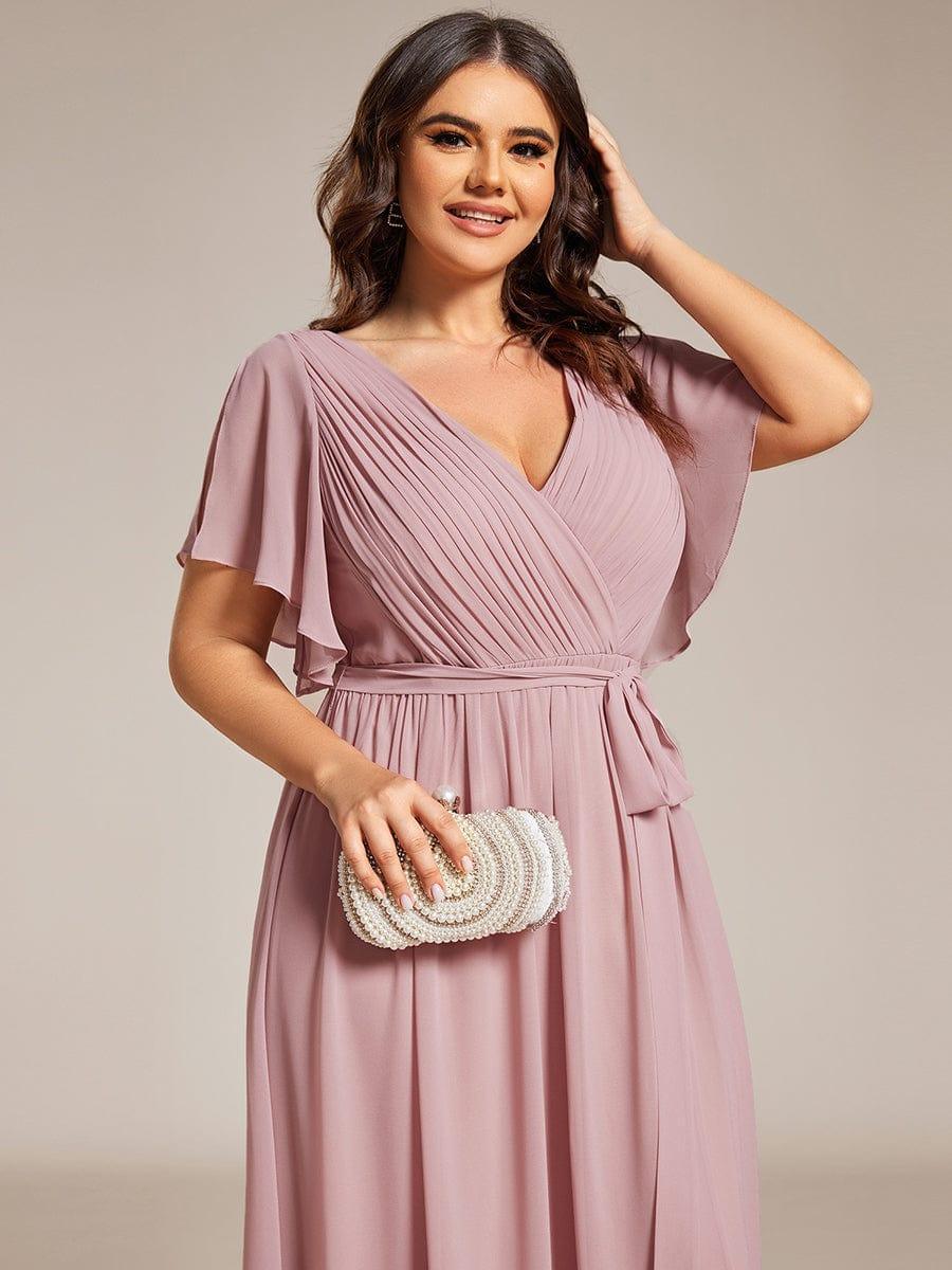 pretty LEORA|Plus Size Pleated Tie-Waist Chiffon Bridesmaid Dress