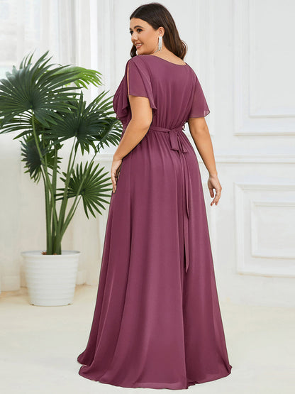 ever LEORA|A-Line Pleated Chiffon Tie-Waist Bridesmaid Dress