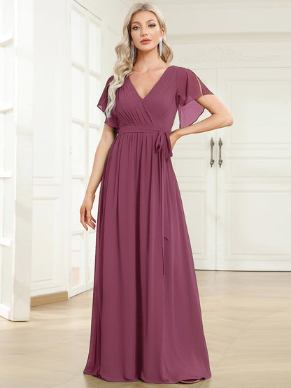 ever LEORA|A-Line Pleated Chiffon Tie-Waist Bridesmaid Dress