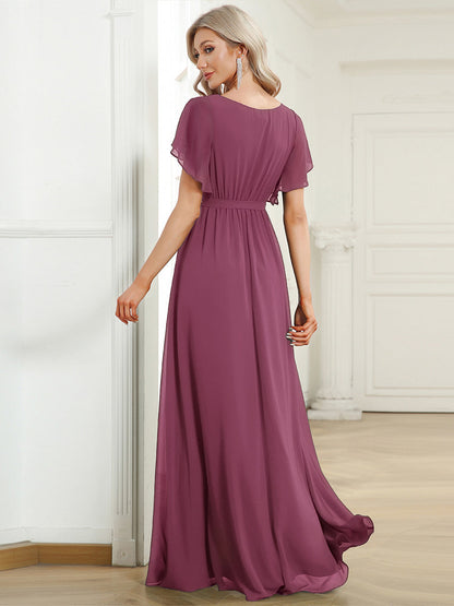 ever LEORA|A-Line Pleated Chiffon Tie-Waist Bridesmaid Dress