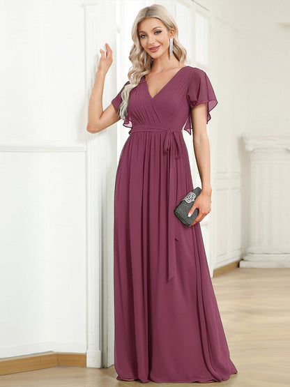 ever LEORA|A-Line Pleated Chiffon Tie-Waist Bridesmaid Dress