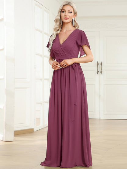 ever LEORA|A-Line Pleated Chiffon Tie-Waist Bridesmaid Dress