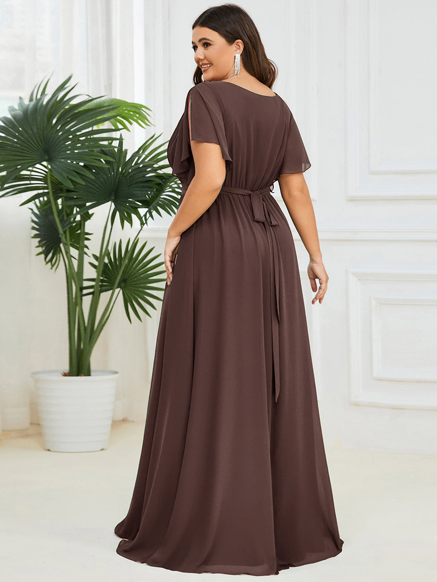 ever LEORA|A-Line Pleated Chiffon Tie-Waist Bridesmaid Dress