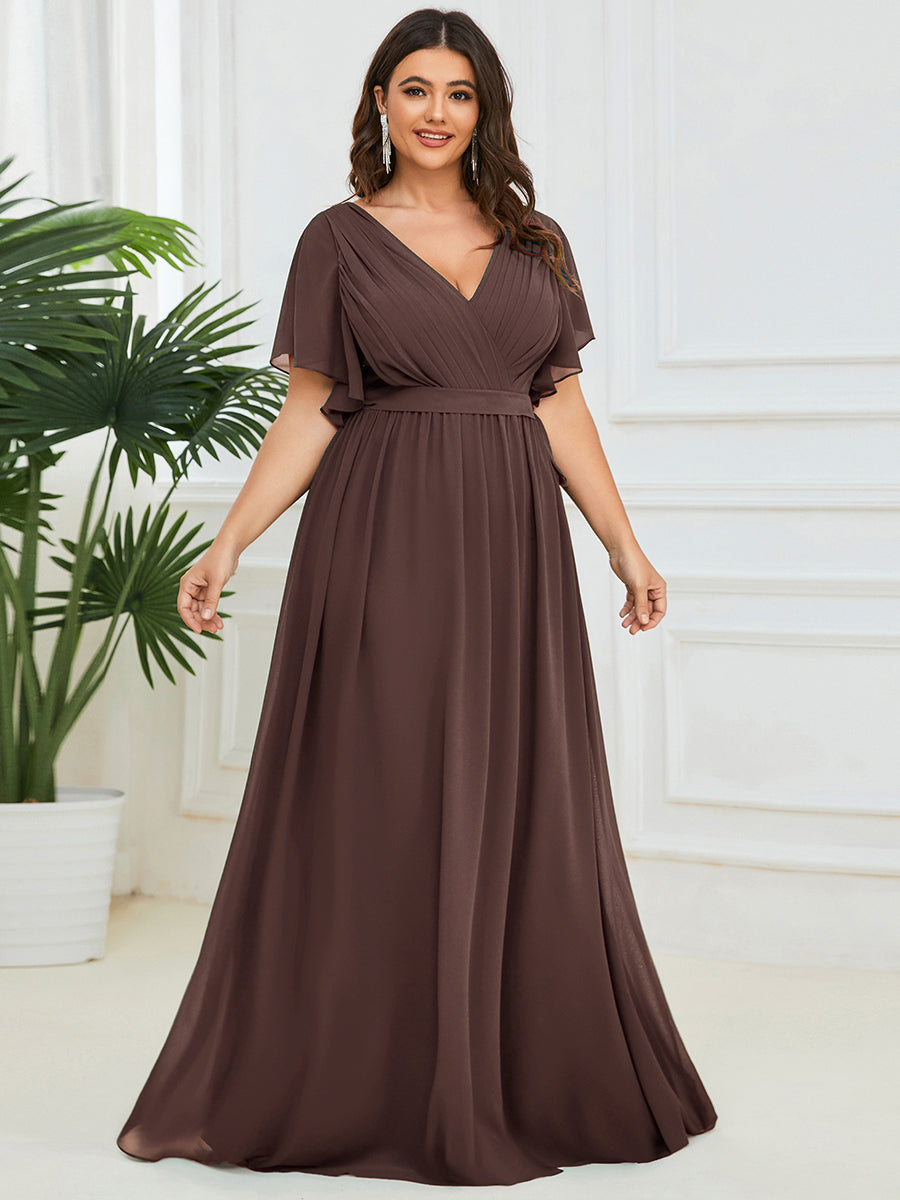 pretty LEORA|Plus Size Pleated Tie-Waist Chiffon Bridesmaid Dress