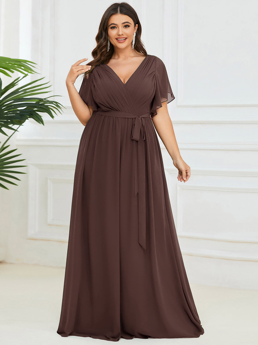 ever LEORA|A-Line Pleated Chiffon Tie-Waist Bridesmaid Dress