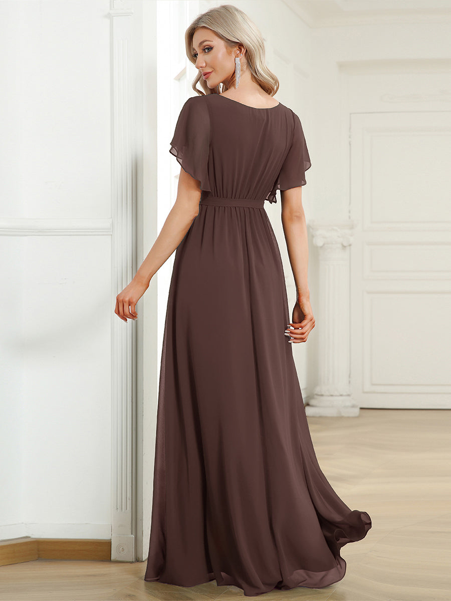 ever LEORA|A-Line Pleated Chiffon Tie-Waist Bridesmaid Dress