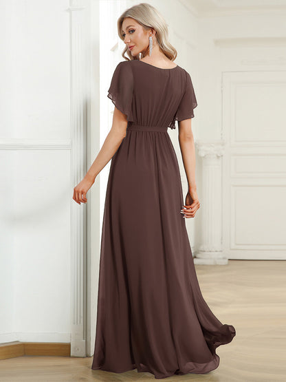 ever LEORA|A-Line Pleated Chiffon Tie-Waist Bridesmaid Dress
