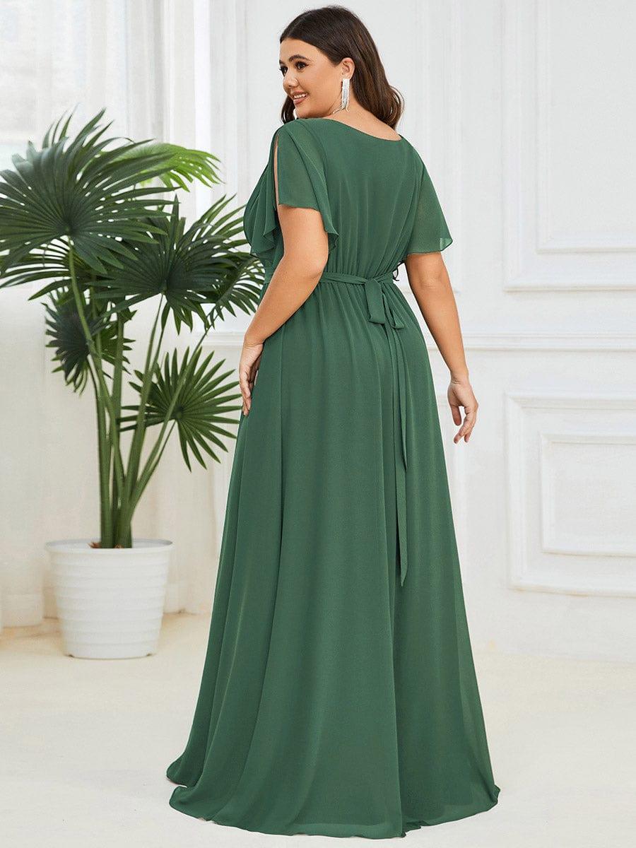 pretty LEORA|Plus Size Chiffon Tie-Waist Evening Dress
