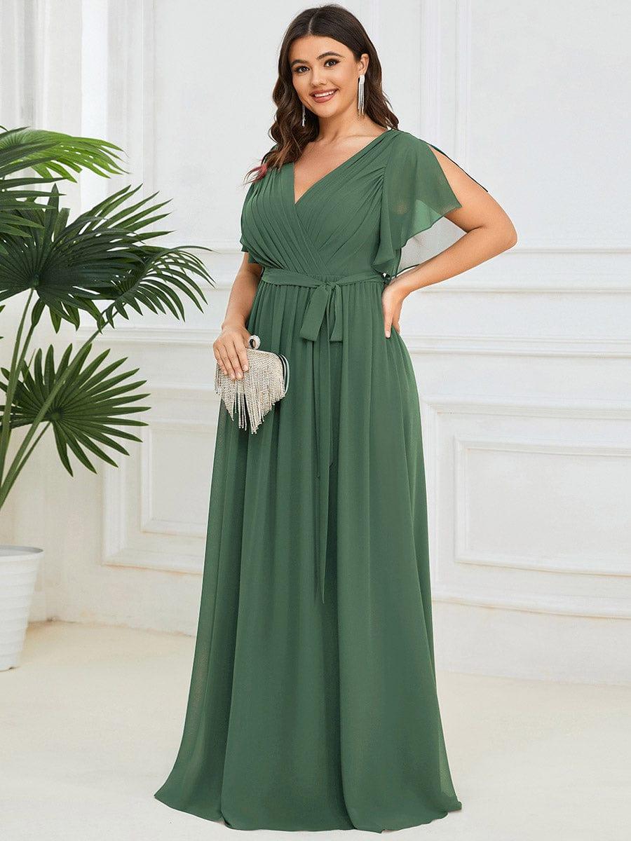 pretty LEORA|Plus Size Chiffon Tie-Waist Evening Dress
