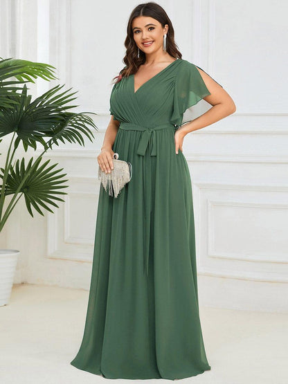 pretty LEORA|Plus Size Chiffon Tie-Waist Evening Dress
