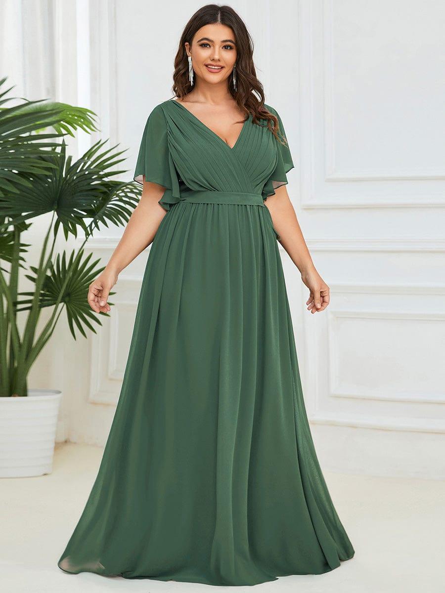 pretty LEORA|Plus Size Chiffon Tie-Waist Evening Dress