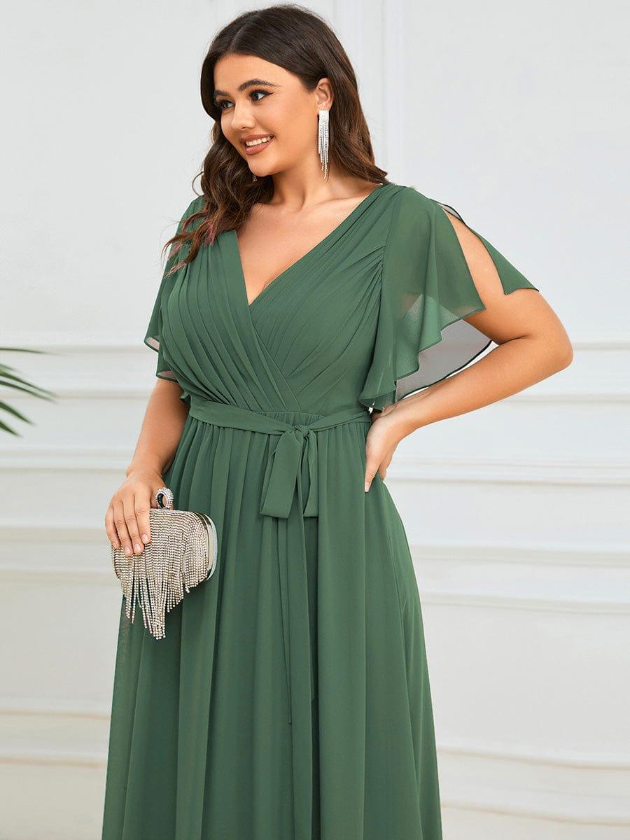 pretty LEORA|Plus Size Chiffon Tie-Waist Evening Dress