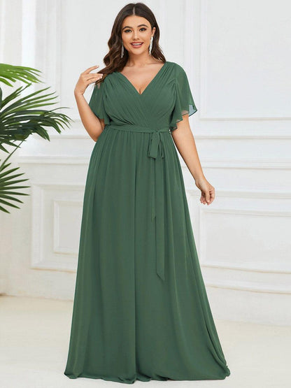 pretty LEORA|Plus Size Chiffon Tie-Waist Evening Dress