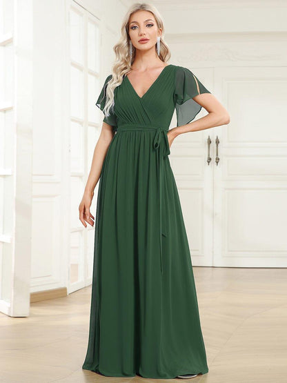 ever LEORA|A-Line Pleated Chiffon Tie-Waist Wedding Guest Dress