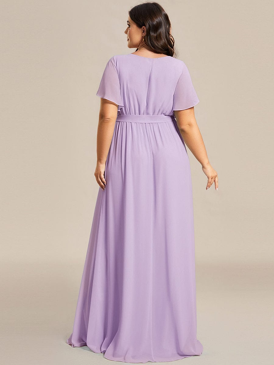 pretty LEORA|Plus Size Chiffon Tie-Waist Evening Dress