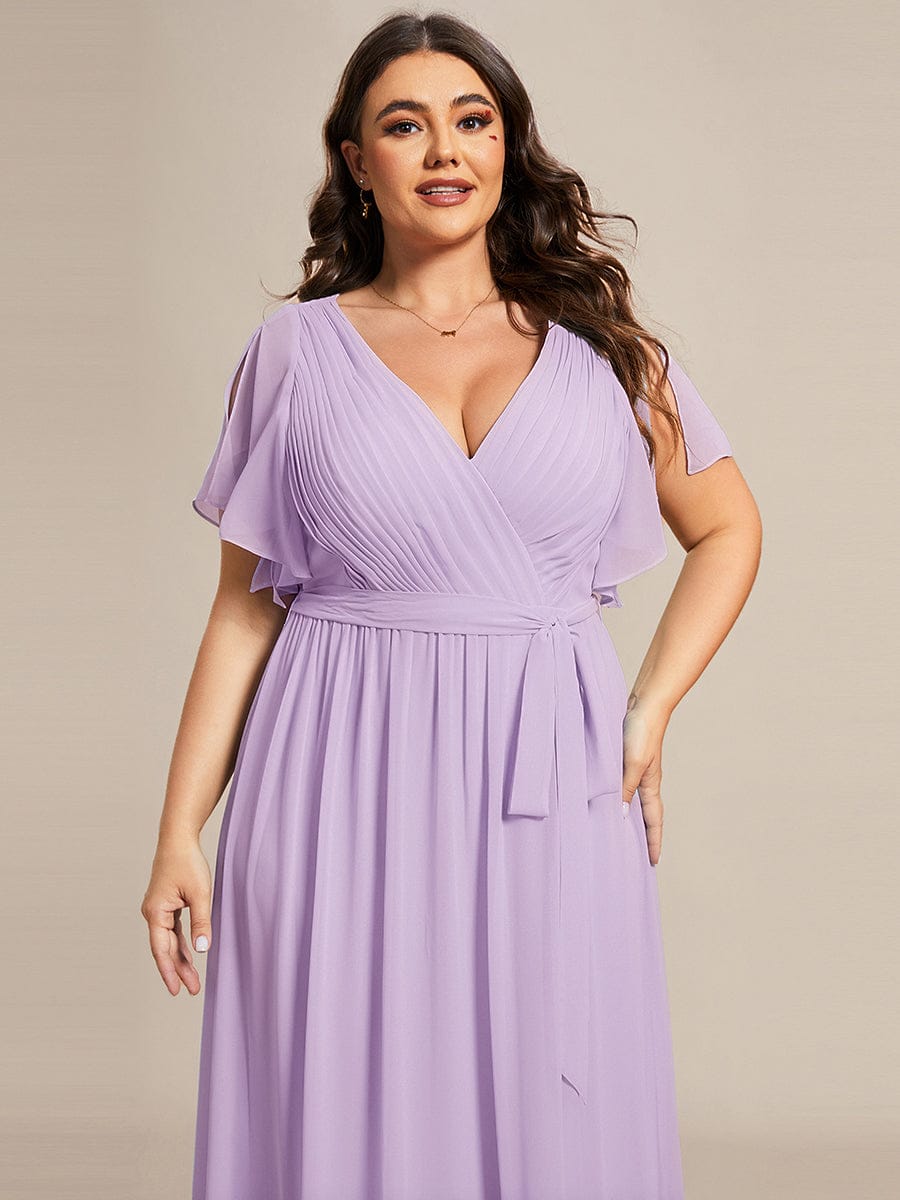 ever LEORA|A-Line Pleated Chiffon Tie-Waist Bridesmaid Dress