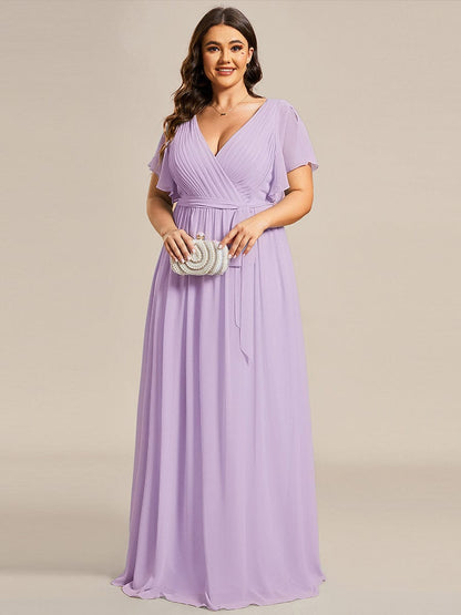pretty LEORA|Plus Size Chiffon Tie-Waist Evening Dress