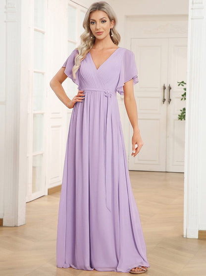 ever LEORA|A-Line Pleated Chiffon Tie-Waist Bridesmaid Dress