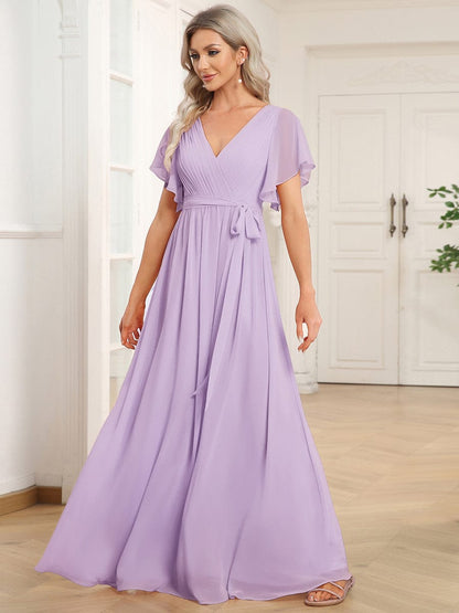 ever LEORA|A-Line Pleated Chiffon Tie-Waist Bridesmaid Dress