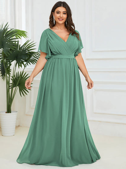 pretty LEORA|Plus Size Chiffon Tie-Waist Evening Dress