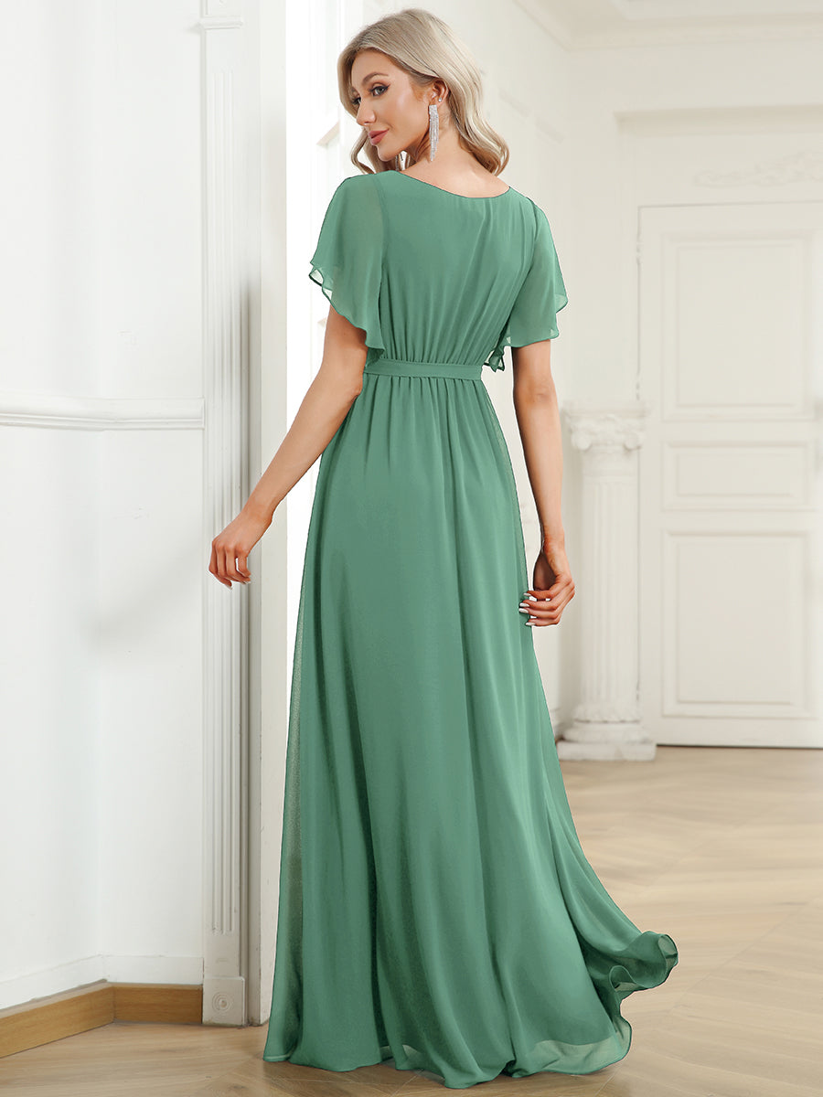 ever LEORA|A-Line Pleated Chiffon Tie-Waist Bridesmaid Dress