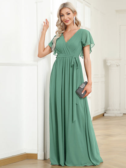ever LEORA|A-Line Pleated Chiffon Tie-Waist Bridesmaid Dress