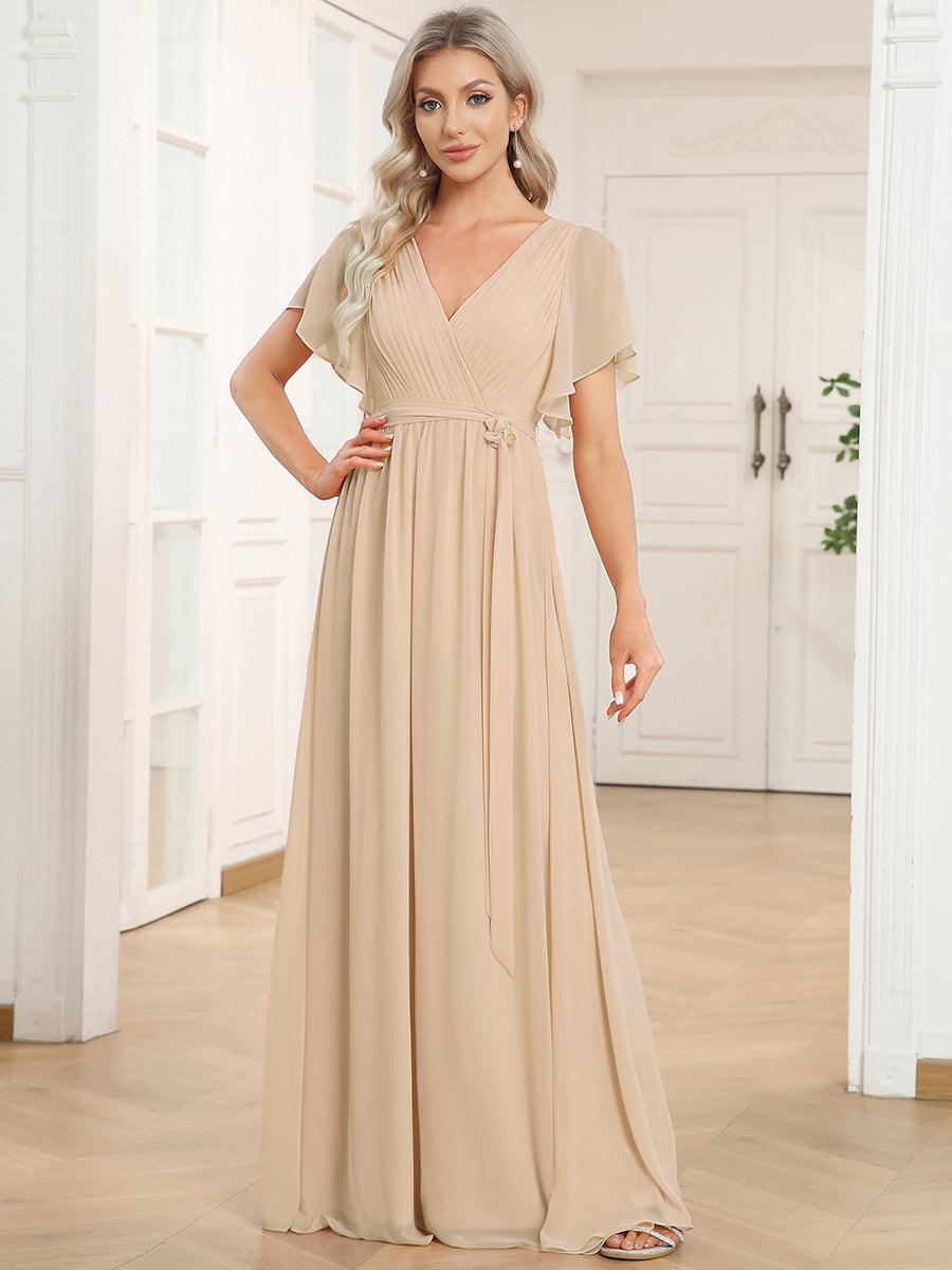 ever LEORA|A-Line Pleated Chiffon Tie-Waist Bridesmaid Dress