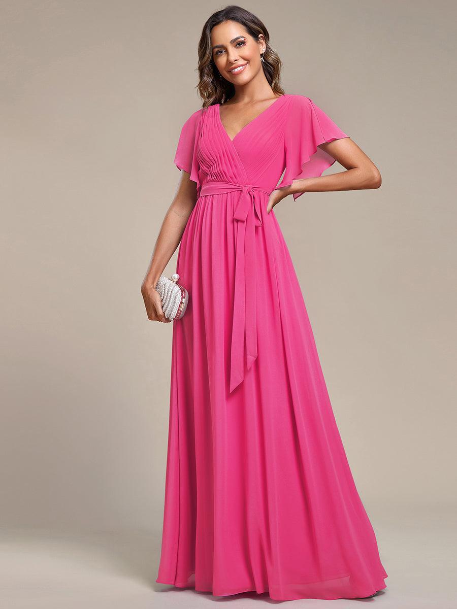 ever LEORA|A-Line Pleated Chiffon Tie-Waist Bridesmaid Dress