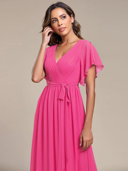 ever LEORA|A-Line Pleated Chiffon Tie-Waist Bridesmaid Dress