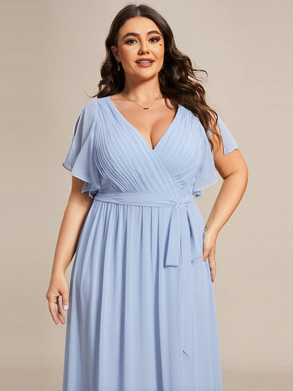 ever LEORA|A-Line Pleated Chiffon Tie-Waist Bridesmaid Dress