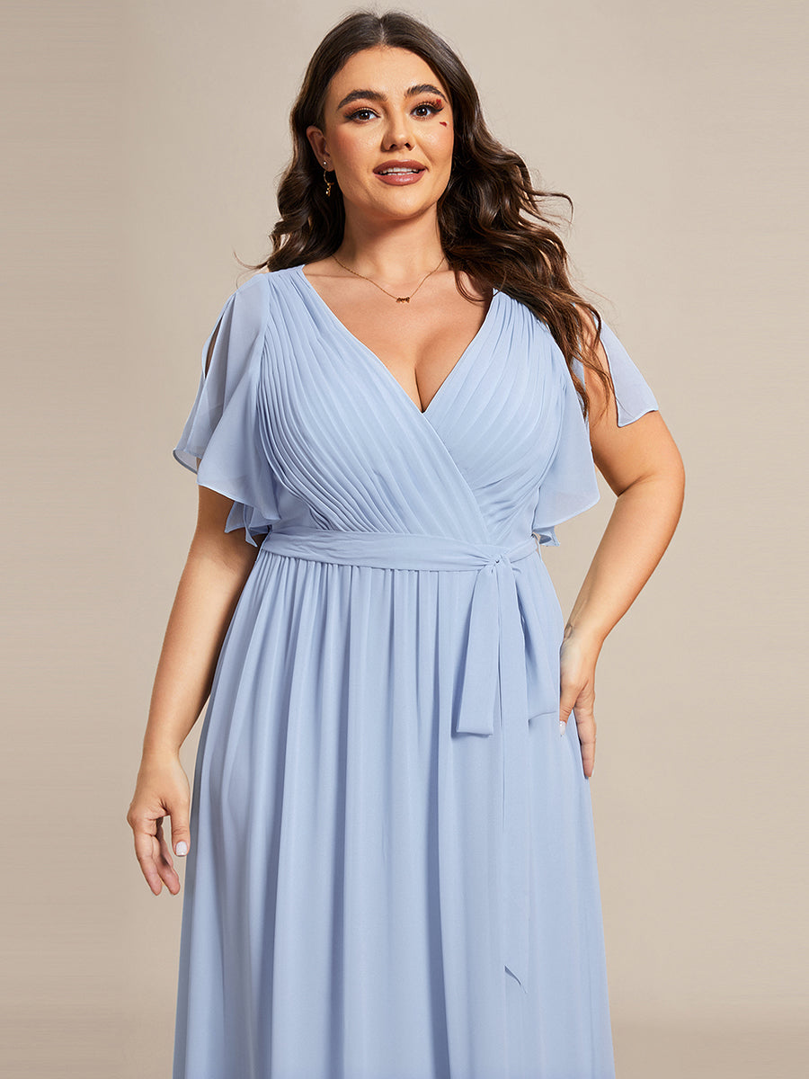 pretty LEORA|Plus Size Pleated Tie-Waist Chiffon Bridesmaid Dress