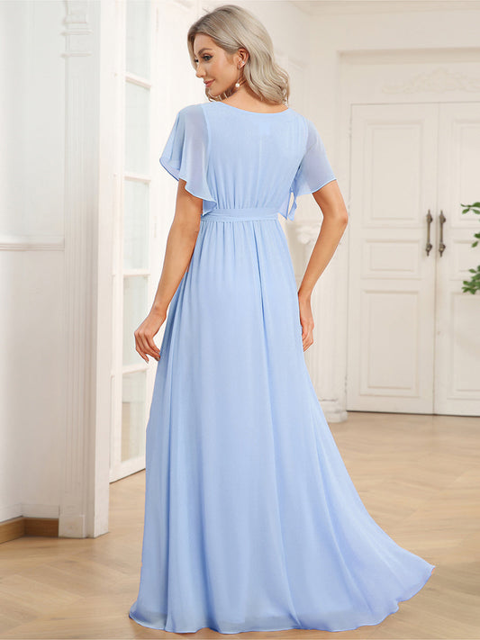 ever LEORA|A-Line Pleated Chiffon Tie-Waist Bridesmaid Dress