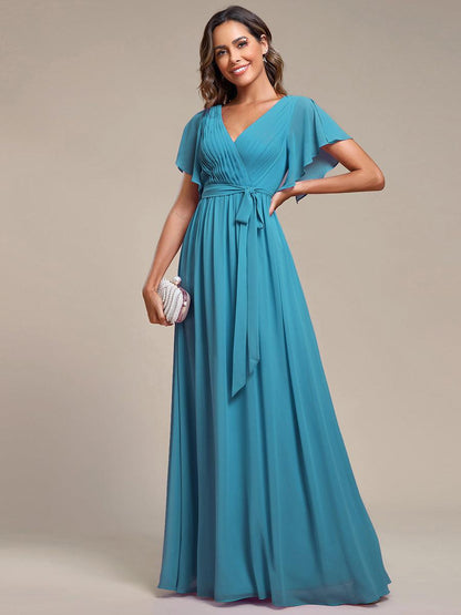 ever LEORA|A-Line Pleated Chiffon Tie-Waist Bridesmaid Dress