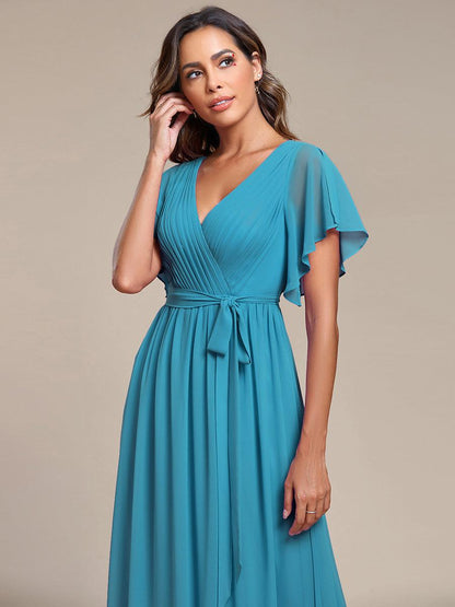 ever LEORA|A-Line Pleated Chiffon Tie-Waist Bridesmaid Dress