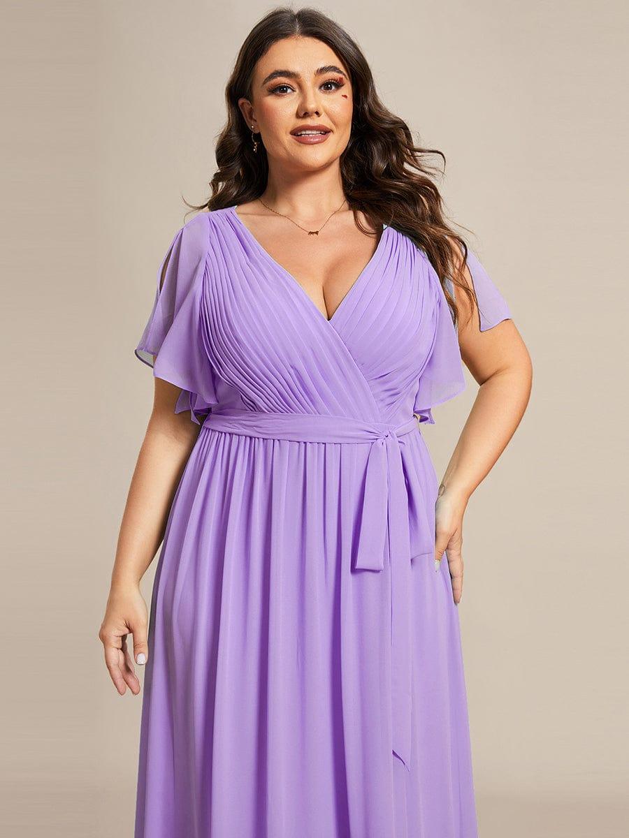 pretty LEORA|Plus Size Chiffon Tie-Waist Evening Dress