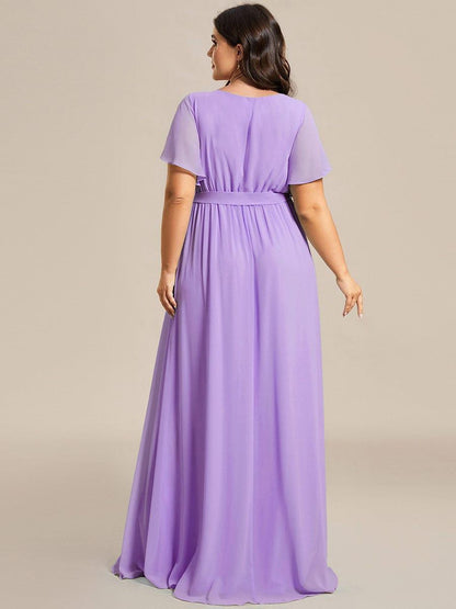 pretty LEORA|Plus Size Chiffon Tie-Waist Evening Dress