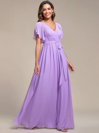 ever LEORA|Flowy Pleated A-Line Chiffon Tie-Waist Bridesmaid Dress