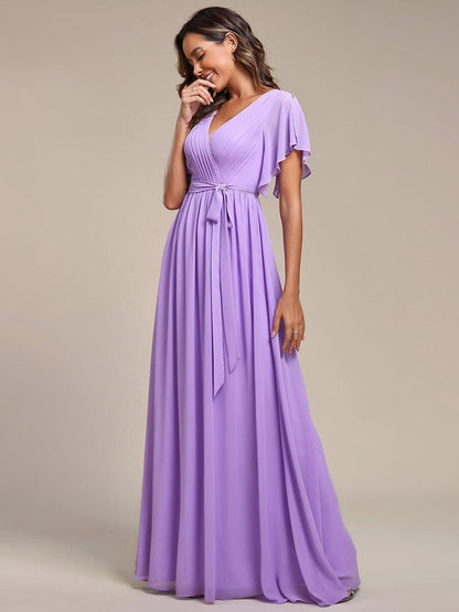 ever LEORA|Flowy Pleated A-Line Chiffon Tie-Waist Bridesmaid Dress