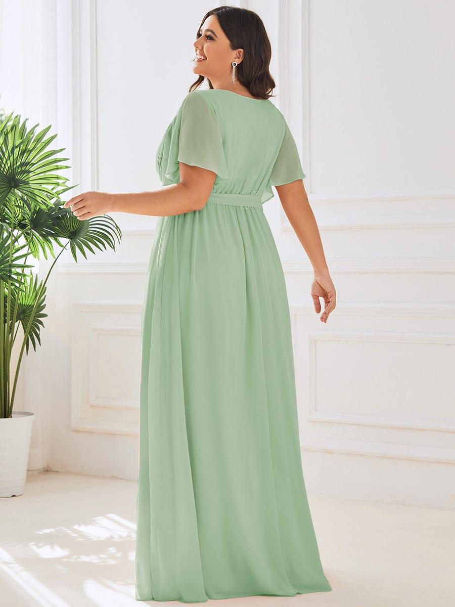 pretty LEORA|Plus Size Chiffon Tie-Waist Evening Dress