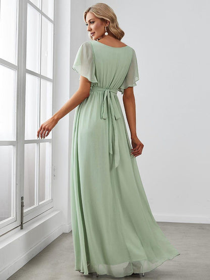 ever LEORA|Flowy Pleated A-Line Chiffon Tie-Waist Bridesmaid Dress