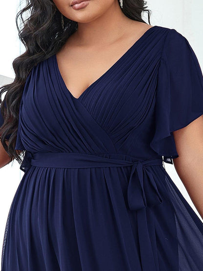 pretty LEORA|Plus Size Chiffon Tie-Waist Evening Dress