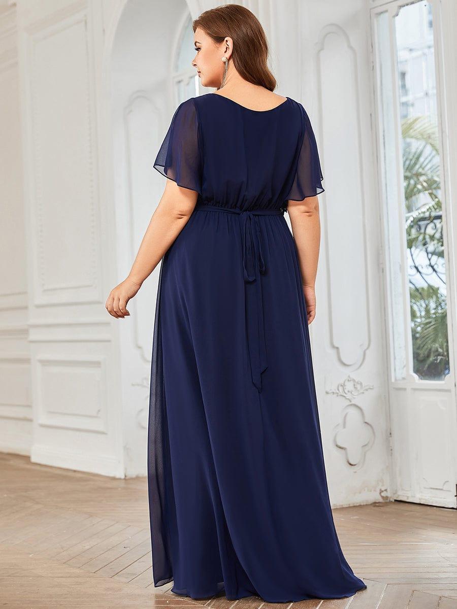 pretty LEORA|Plus Size Pleated Tie-Waist Chiffon Bridesmaid Dress