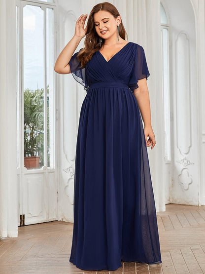 pretty LEORA|Plus Size Chiffon Tie-Waist Evening Dress